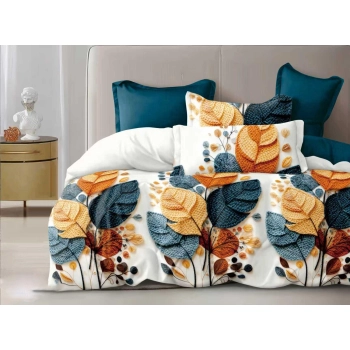 Pościel 160x200 bawełna biała listki PK789 z PRZEŚCIERADŁEM